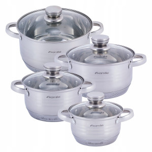 Zestaw komplet garnków ze stali nierdzewnej 8el.