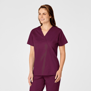 WonderWORK Women's Mock Wrap Top (Colours: Wine, Clothing Size: XS)