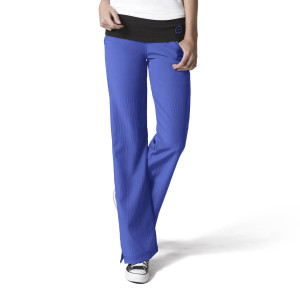 Four Stretch Women's Fold Over Knit Waist Trousers (Colours: Fiji Blue, Clothing Size: S, Leg length: Petite 72cm)