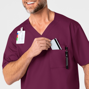 WonderWORK Men's V-Neck Top (Colours: Wine, Clothing Size: XS)