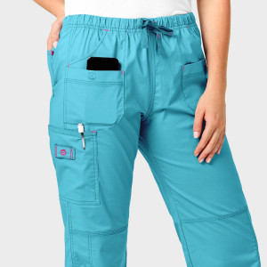 WonderFLEX Women's Faith Cargo Trousers (Colours: Teal, Clothing Size: M, Leg length: Petite 72cm)