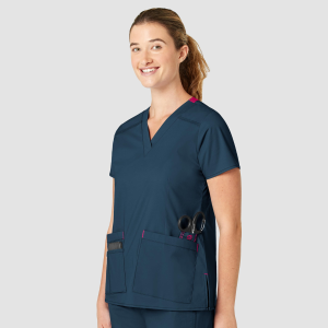 WonderFLEX Women's Verity V-Neck Top (Colours: Navy, Clothing Size: XXL)