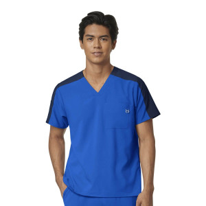 W123 Mens Colour Block Scrub Top (Clothing Size: L, Colours: Royal / Navy)