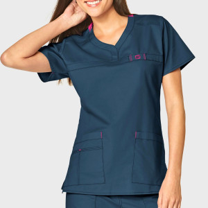 WonderFLEX Women's Patience Curved Notch Neck Top (Colours: Caribbean Blue, Clothing Size: XXL)