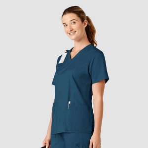 WonderWORK Women's V-Neck Top By Special Order (Colours: Caribbean Blue, Clothing Size: L)