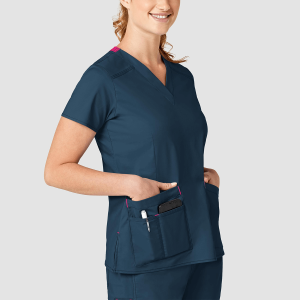 WonderFLEX Women's Verity V-Neck Top (Colours: Caribbean Blue, Clothing Size: L)