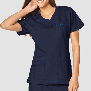 WonderFLEX Women's Patience Curved Notch Neck Top (Colours: Navy, Clothing Size: XS)
