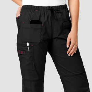 WonderFLEX Women's Faith Cargo Trousers (Colours: Black, Clothing Size: L, Leg length: Regular 78cm)