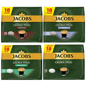 Jacobs Crema Pads zestaw 4x18szt Classic, Mild, Balance, Kraftig