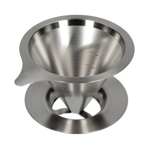 Hario Dripper metalowy V60-02 z podstawką - srebrny