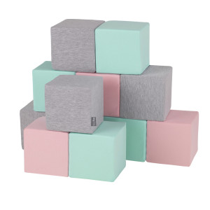 Dodatki damskie > test damska > Dodatki damskie > KiddyMoon Weiche Bausteine aus Schaumstoff für Kinder, Blöcke: hellgrau-pink-mint, 12 Stücke
