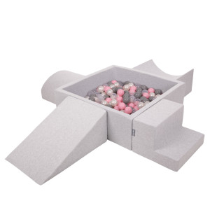 Dodatki damskie > test damska > Dodatki damskie > KiddyMoon Spielplatz aus Schaumstoff mit Quadrat Bällebad Bälle Hindernisläufen, hellgrau:perle/grau/transparent/puderrosa, Bällebad (300 Bäl