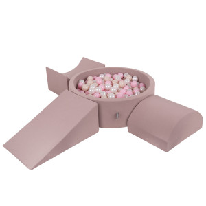 Dodatki damskie > test damska > Dodatki damskie > KiddyMoon Spielplatz aus Schaumstoff mit Bällebad und Bällen Hindernisläufen, erikafarben:pastellbeige/puderrosa/perle, Bällebad (300 Bälle) 