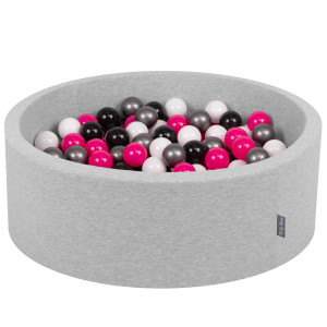 Dodatki damskie > test damska > Dodatki damskie > KiddyMoon Bällebad Bällepool mit bunten Bällen ∅ 7Cm für Babys Kinder Rund, hellgrau:weiß/schwarz/silbern/pink, 90 x 30 cm 200 Bälle