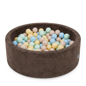 Dodatki damskie > test damska > Dodatki damskie > KiddyMoon Bällebad für Kinder aus Schaumstoff, weicher Rippbezug, abnehmbarer Bezug, waschbar, Braun: Pastellbeige/Pastellblau/Pastellgelb/Mi