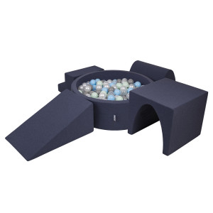 Dodatki damskie > test damska > Dodatki damskie > KiddyMoon Spielplatz aus Schaumstoff mit Bällebad und Bällen Hindernisläufen, dunkelblau:perle/grau/transparent/babyblue/minze, Bällebad (200