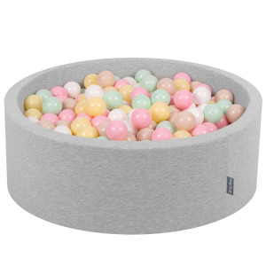 Dodatki damskie > test damska > Dodatki damskie > KiddyMoon Bällebad Bällepool mit bunten Bällen ∅ 7Cm für Babys Kinder Rund, hellgrau:pastellbeige/pastellgelb/weiß/minze/puderrosa, 90 x 30 c