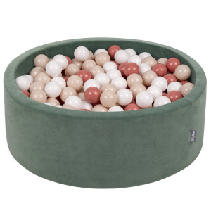 Dodatki damskie > test damska > Dodatki damskie > KiddyMoon Rund Bällebad Velvet Bällepool ∅ 7Cm Ballgruben Für Babys Spielbad Kleinkinder, Hergestellt in der EU, waldgrün: pastellbeige/lachs