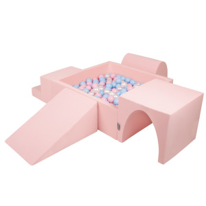 Dodatki damskie > test damska > Dodatki damskie > KiddyMoon Spielplatz aus Schaumstoff mit Quadrat Bällebad Bälle Hindernisläufen, pink:babyblue/puderrosa/perle, Bällebad (300 Bälle) + Versio