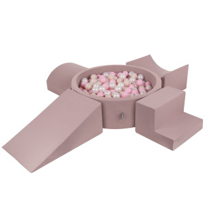 Dodatki damskie > test damska > Dodatki damskie > KiddyMoon Spielplatz aus Schaumstoff mit Bällebad und Bällen Hindernisläufen, erikafarben:pastellbeige/puderrosa/perle, Bällebad (300 Bälle) 