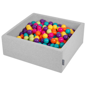 Dodatki damskie > test damska > Dodatki damskie > KiddyMoon Bällebad Bällepool mit bunten Bällen ∅ 7Cm für Babys Kinder Quadrat, hellgrau:hellgrün/gelb/türkis/orange/d rosa/violet, 90 x 30 cm