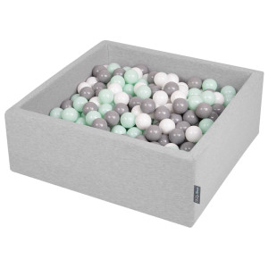 Dodatki damskie > test damska > Dodatki damskie > KiddyMoon Bällebad Bällepool mit bunten Bällen ∅ 7Cm für Babys Kinder Quadrat, hellgrau:weiß/grau/mint, 90 x 30 cm 200 Bälle