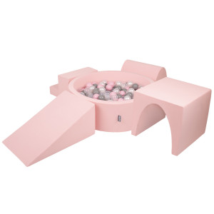Dodatki damskie > test damska > Dodatki damskie > KiddyMoon Spielplatz aus Schaumstoff mit Bällebad und Bällen Hindernisläufen, pink:perle/grau/transparent/puderrosa, Bällebad (300 Bälle) + V
