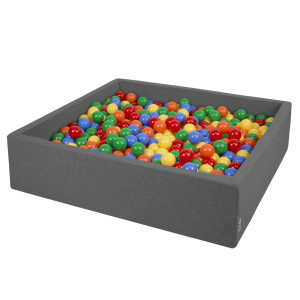 Dodatki damskie > test damska > Dodatki damskie > KiddyMoon Quadrat Bällebad Bällepool ∅ 7Cm Eckig Ballgruben Für Babys Spielbad Kleinkinder, Hergestellt in der EU, dunkelgrau:gelb-grün-blau-
