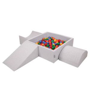 Dodatki damskie > test damska > Dodatki damskie > KiddyMoon Spielplatz aus Schaumstoff mit Quadrat Bällebad Bälle Hindernisläufen, hellgrau:gelb/grün/blau/rot/orange, Bällebad (200 Bälle) + V