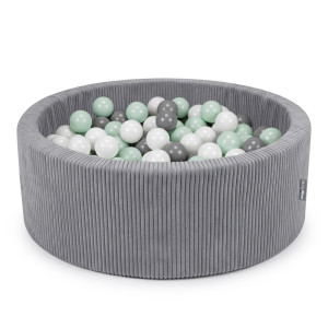 Dodatki damskie > test damska > Dodatki damskie > KiddyMoon Bällebad für Kinder aus Schaumstoff, weicher Rippbezug, abnehmbarer Bezug, waschbar, Dunkelgrau: Weiß/Grau/Minze, 90 x 30 cm 200 Bä