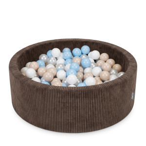 Dodatki damskie > test damska > Dodatki damskie > KiddyMoon Bällebad für Kinder aus Schaumstoff, weicher Rippbezug, abnehmbarer Bezug, waschbar, Braun: Pastellbeige/Pastellblau/Weiß/Perle, 90