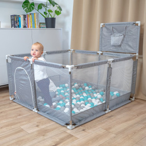 Dodatki damskie > test damska > Dodatki damskie > Laufstall mit Korb und Bällen Laufgitter für Kinder, Grau:grau/weiß/türkis, 900 Bälle
