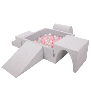 Dodatki damskie > test damska > Dodatki damskie > KiddyMoon Spielplatz aus Schaumstoff mit Quadrat Bällebad Bälle Hindernisläufen, hellgrau:puderrosa/perle/transparent, Bällebad (300 Bälle) +
