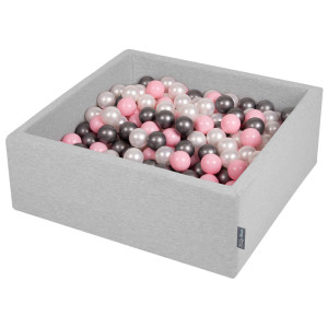 Dodatki damskie > test damska > Dodatki damskie > KiddyMoon Bällebad Bällepool mit bunten Bällen ∅ 7Cm für Babys Kinder Quadrat, hellgrau:perle/puderrosa/silbern, 90 x 30 cm 300 Bälle