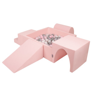 Dodatki damskie > test damska > Dodatki damskie > KiddyMoon Spielplatz aus Schaumstoff mit Quadrat Bällebad Bälle Hindernisläufen, pink:perle/grau/transparent/puderrosa, Bällebad (300 Bälle) 