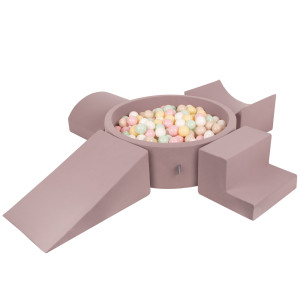 Dodatki damskie > test damska > Dodatki damskie > KiddyMoon Spielplatz aus Schaumstoff mit Bällebad und Bällen Hindernisläufen, erikafarben:pastellbeige/pastellgelb/weiß/minze/puderrosa, Bäll