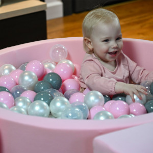 Dodatki damskie > test damska > Dodatki damskie > KiddyMoon Bällebad Bällepool mit bunten Bällen ∅ 7Cm für Babys Kinder Rund, pink:perle/grau/transparent/puderrosa, 90 x 30 cm 200 Bälle
