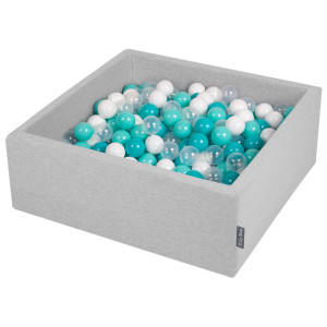 Dodatki damskie > test damska > Dodatki damskie > KiddyMoon Bällebad Bällepool mit bunten Bällen ∅ 7Cm für Babys Kinder Quadrat, hellgrau:helltürkis/weiß/transparent/türkis, 90 x 30 cm 200 Bä