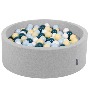 Dodatki damskie > test damska > Dodatki damskie > KiddyMoon Bällebad Bällepool mit bunten Bällen ∅ 7Cm für Babys Kinder Rund, hellgrau:dunkeltürkis/pastellblau/pastellgelb/weiß, 90 x 30 cm 30