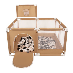 Dodatki damskie > test damska > Dodatki damskie > Laufstall mit Korb und Bällen Laufgitter für Kinder, beige:pastellbeige/grau/weiß/schwarz, 100 Bälle