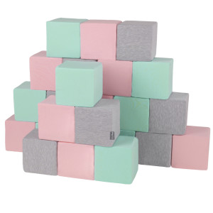 Dodatki damskie > test damska > Dodatki damskie > KiddyMoon Weiche Bausteine aus Schaumstoff für Kinder, Blöcke: hellgrau-pink-mint, 24 Stücke