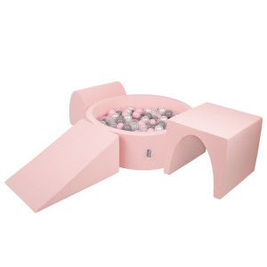 Dodatki damskie > test damska > Dodatki damskie > KiddyMoon Spielplatz aus Schaumstoff mit Bällebad und Bällen Hindernisläufen, pink:perle/grau/transparent/puderrosa, Bällebad (200 Bälle) + V