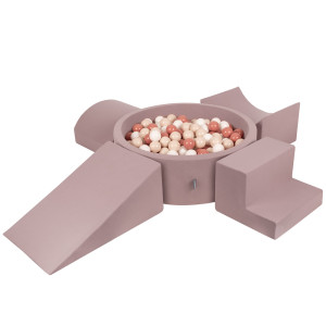 Dodatki damskie > test damska > Dodatki damskie > KiddyMoon Spielplatz aus Schaumstoff mit Bällebad und Bällen Hindernisläufen, erikafarben:pastellbeige/lachsfarben/weiß, Bällebad (300 Bälle)