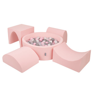 Dodatki damskie > test damska > Dodatki damskie > KiddyMoon Spielplatz aus Schaumstoff mit Rund Bällebad (300 Bälle) Ballgruben für Babys Spielbad Hindernisläufen, Hergestellt in der EU, pink