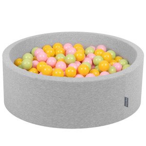 Dodatki damskie > test damska > Dodatki damskie > KiddyMoon Bällebad Bällepool mit bunten Bällen ∅ 7Cm für Babys Kinder Rund, hellgrau:hellgrün/gelb/puderrosa, 90 x 30 cm 300 Bälle