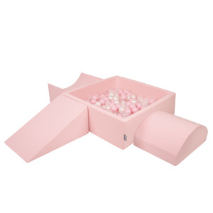Dodatki damskie > test damska > Dodatki damskie > KiddyMoon Spielplatz aus Schaumstoff mit Quadrat Bällebad Bälle Hindernisläufen, pink:puderrosa/perle/transparent, Bällebad (300 Bälle) + Ver