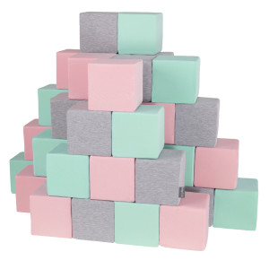 Dodatki damskie > test damska > Dodatki damskie > KiddyMoon Weiche Bausteine aus Schaumstoff für Kinder, Blöcke: hellgrau-pink-mint, 48 Stücke