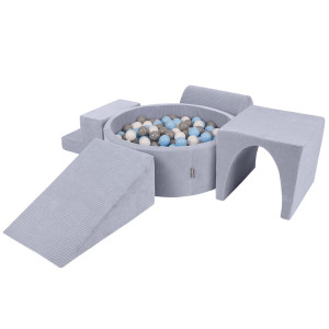 Dodatki damskie > test damska > Dodatki damskie > KiddyMoon Spielplatz Aus Schaumstoff Für Kinder Mit Bälle Waschbare Bezug, dunkelgrau: grau/weiß/babyblau, Bällebad (200 Bälle) + Version 3