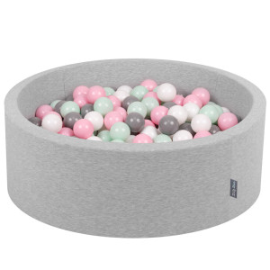 Dodatki damskie > test damska > Dodatki damskie > KiddyMoon Bällebad Bällepool mit bunten Bällen ∅ 7Cm für Babys Kinder Rund, hellgrau:weiß/grau/minze/puderrosa, 90 x 30 cm 200 Bälle