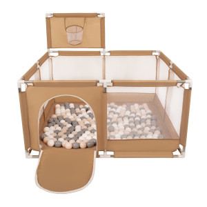 Dodatki damskie > test damska > Dodatki damskie > Laufstall mit Korb und Bällen Laufgitter für Kinder, beige:pastellbeige/grau/weiß, 200 Bälle